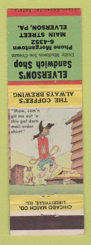 Matchbook Cover - Elverson's Sandwich Shop Elverson PA hillbilly