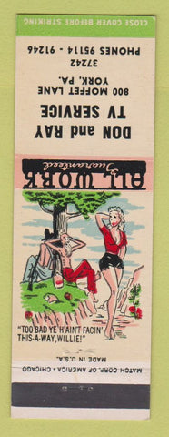 Matchbook Cover - Don and Ray Ray TV Service York PA hillbilly