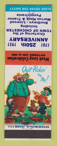 Matchbook Cover - Chichester PA Anniversary 1951 Marcus Hook hillbilly