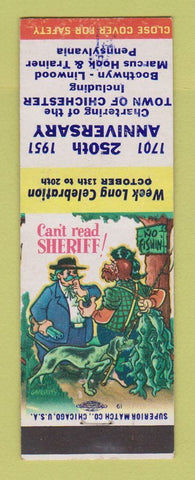 Matchbook Cover - Chichester PA Anniversary 1951 Marcus Hook hillbilly