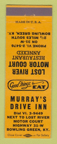 Matchbook Cover - Murray's Drive Inn Bowling Green KY Lost River Motel YELLOW