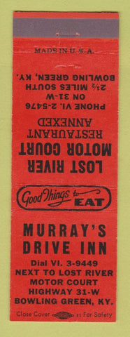 Matchbook Cover - Murray's Drive Inn Bowling Green KY Lost River Motel ORANGE