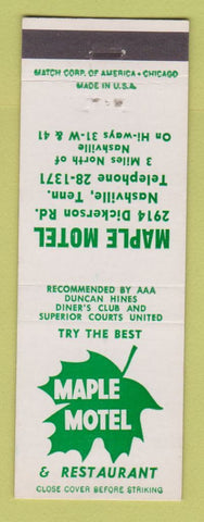Matchbook Cover - Maple Motel Restaurant Nashville TN
