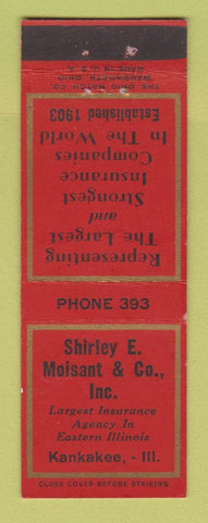 Matchbook Cover - Shirley Moisant Insurance Kankakee IL
