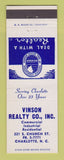 Matchbook Cover - Vinson Real Estate Charlotte NC