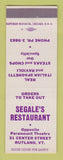 Matchbook Cover - Segale's Restaurant Rutland VT Italian