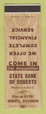 Matchbook Cover - Sate Bank of Roberts WI