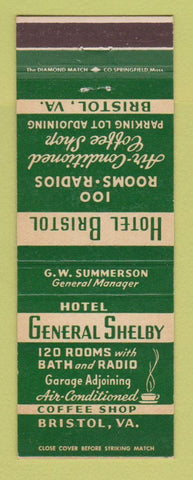 Matchbook Cover - Hotel Bristol VA General Shelby