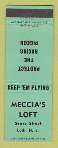 Matchbook Cover - Meccia's Loft Pigeon Racing Lodi NJ