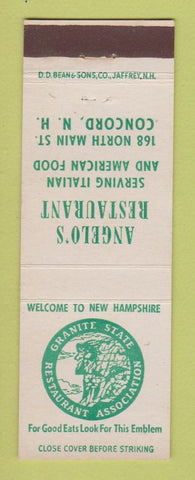 Matchbook Cover Granite State Restaurant Association Angelo's Italian Concord NH
