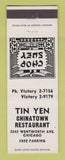 Matchbook Cover - Tin Yen Chinese Restaurant Chicago IL