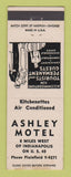Matchbook Cover - Ashley Motel Plainfield IN