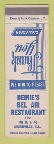 Matchbook Cover - Heinie's Bel Air Restaurant Greenville IL