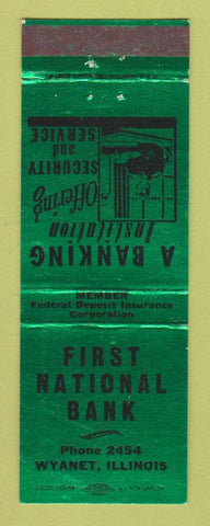 Matchbook Cover - First National Bank Wyanet IL GREEN