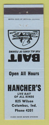 Matchbook Cover - Hancher's Fishing Bait Columbus IN