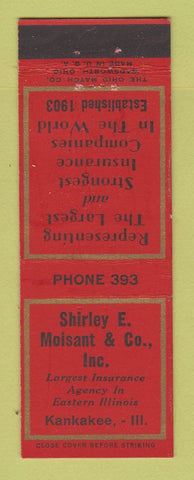 Matchbook Cover - Shirley E Moisant Insurance Kankakee IL