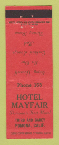 Matchbook Cover - Hotel Mayfair Pomona CA