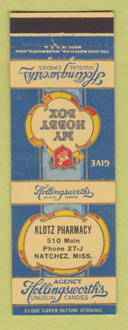 Matchbook Cover - Hollingsworth's Candy Klotz Drug Natchez MS