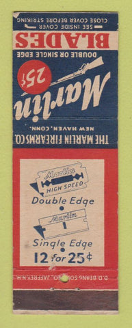 Matchbook Cover - Marlin Razor Blades Firearms Guns New Haven CT