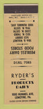 Matchbook Cover - Ryder's Dairy Products Lemoyne PA