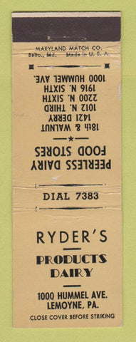 Matchbook Cover - Ryder's Dairy Products Lemoyne PA