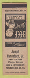 Matchbook Cover - Joseph Hannabach Jr Liquor Philadelphia PA bar?