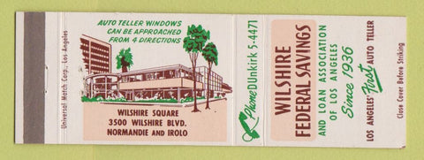 Matchbook Cover - Wilshire Federal Savings Los Angeles CA bank