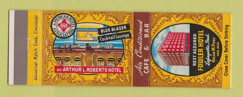 Matchbook Cover - Fowler Hotel Lafaytte IN Blue Blazer Cocktail Lounge