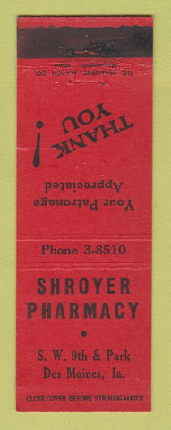 Matchbook Cover - Shroyer Drug Store Des Moines IA