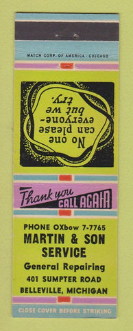 Matchbook Cover - Martin & Son General Auto Repair Belleville MI