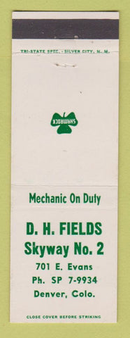 Matchbook Cover - DH Fields Shamrock oil gas Denver Colorado