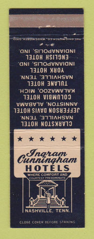 Matchbook Cover - Ingram Cunningham Hotels Evansville Indianapolis IN Nashville