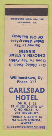 Matchbook Cover - Carlsbad Hotel Dry Ridge KY