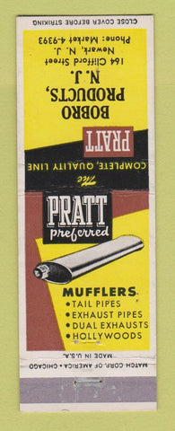 Matchbook Cover - Pratt Mufflers Bobro Products Newark NJ