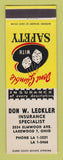 Matchbook Cover - Don Leckler Insurance Lakewood OH