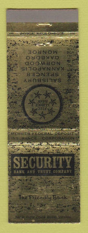 Matchbook Cover - Security Bank and Trust Salisbury Spencer Kannapolis NC WEAR