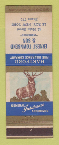 Matchbook Cover - Hartford Insurance Ernest Townsend Le Roy NY