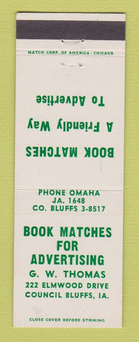 Matchbook Cover - GW Thomas Book Matches Council Bluffs IA