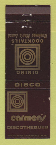 Matchbook Cover - Carmen's Discos Rochester Riverview MI Fort Lauderdale FL