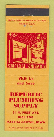 Matchbook Cover - Republic Plumbing Supply Marshalltown IA