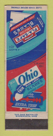 Matchbook Cover - Ohio Brand Blue Label Razor Blades WEAR