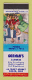 Matchbook Cover - Gorman's Cameras Berea OH