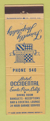 Matchbook Cover - Hotel Occidental Santa Rosa CA