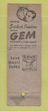 Matchbook Cover - Gem Razor Blades American Razor Brooklyn NY WWII WEAR