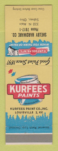 Matchbook Cover - Kurfees Paints Shelby Hardware Sidney OH