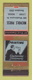 Matchbook Cover - Nichols Press Lynn MA