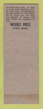 Matchbook Cover - Nichols Press Lynn MA