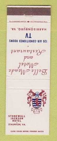 Matchbook Cover Stonewall Jackson Hotel Staunton VA Belle Meade Harrisonburg VA