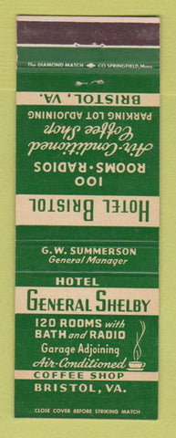 Matchbook Cover - Hotel General Shelby Bristol VA