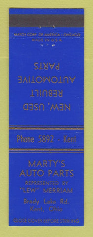 Matchbook Cover - Marty's Auto Parts Kent OH